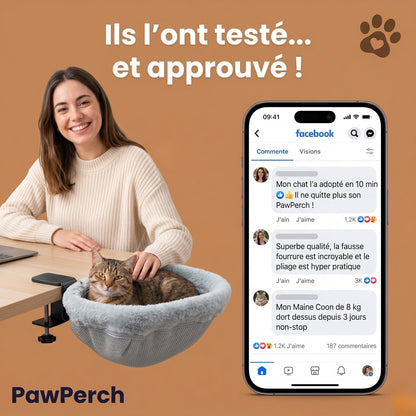 Avis clients PawPerch Pliable lit de bureau pour chat — témoignages Facebook 1200 avis positifs
